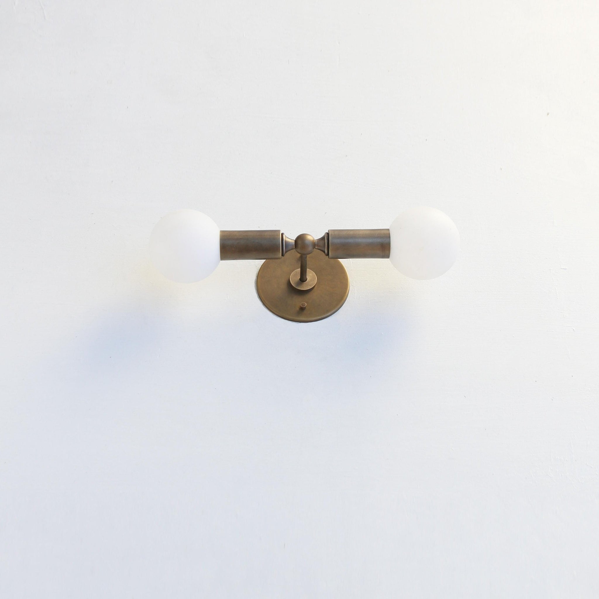 Two-Light Opal Globe Wall Sconce, 18 Inch