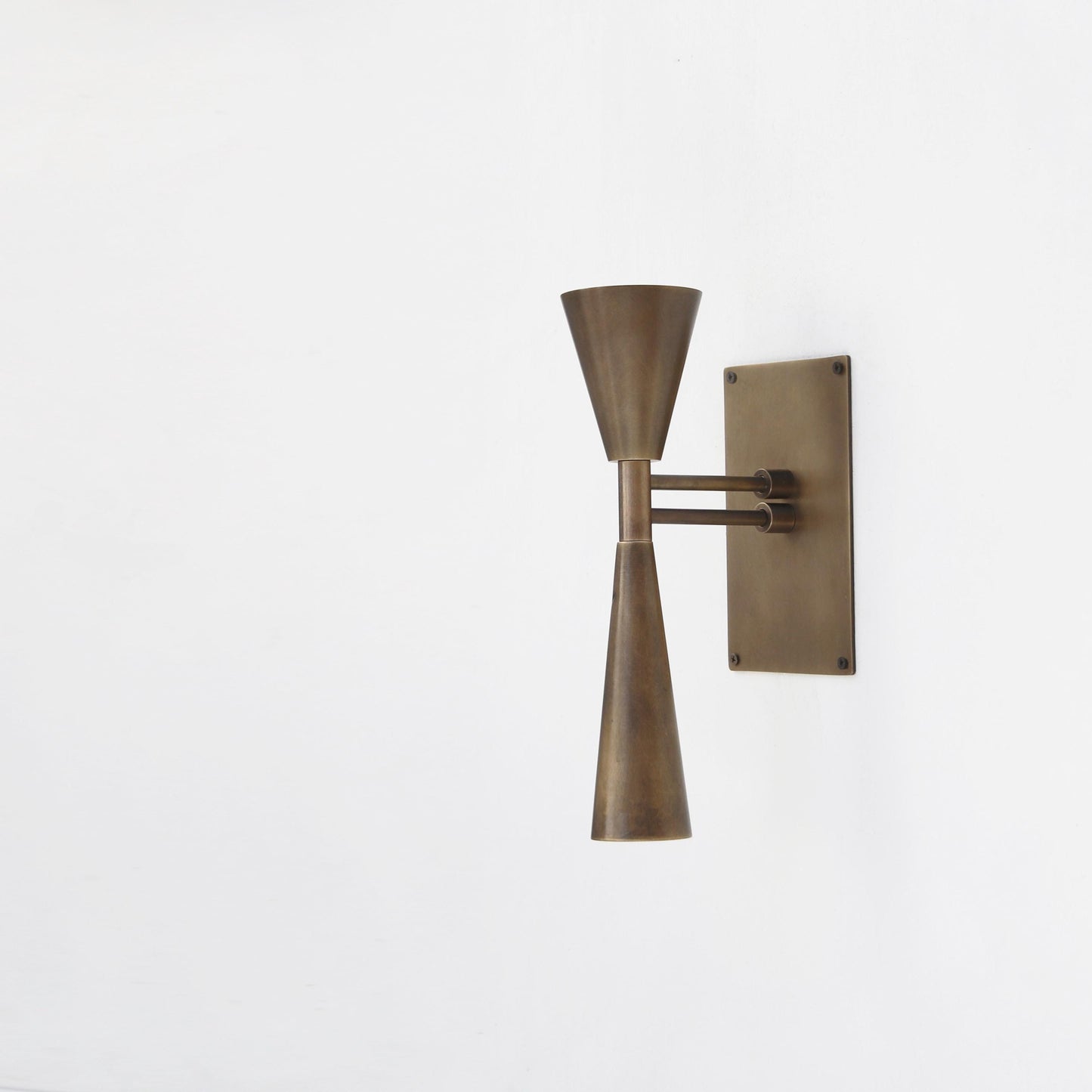 Two-Light Slim Brass Double-Cone Wall Sconce