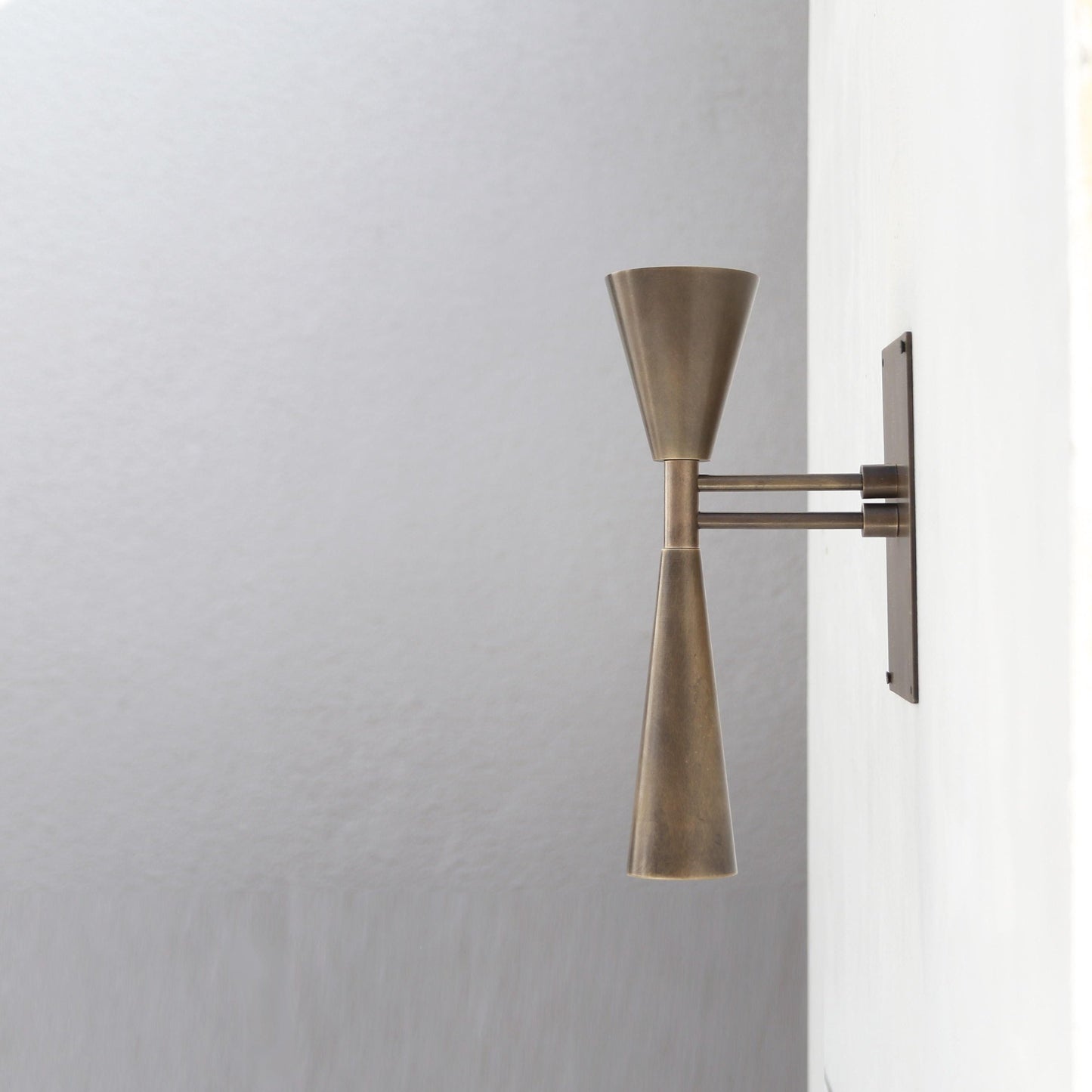 Two-Light Slim Brass Double-Cone Wall Sconce