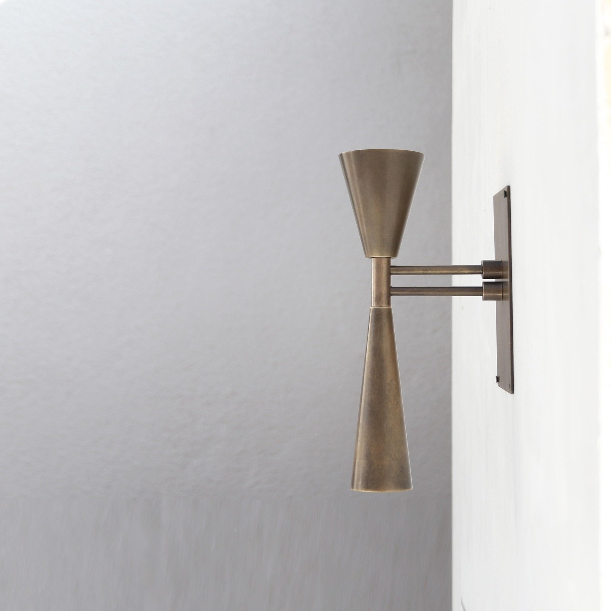 Two-Light Slim Brass Double-Cone Wall Sconce