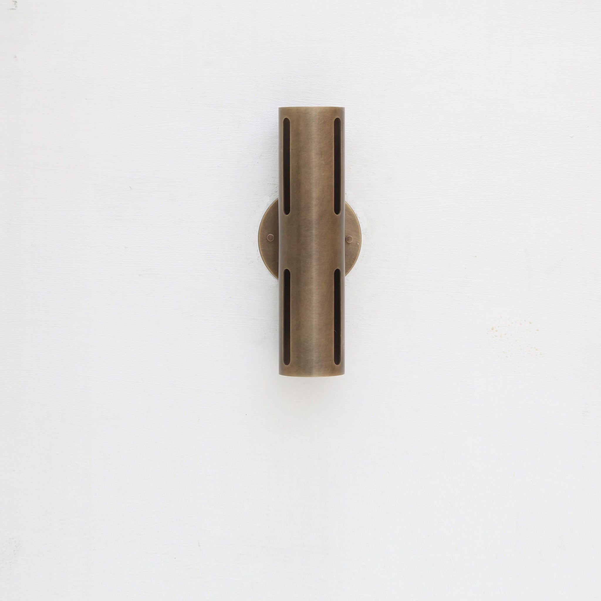 Two-Light Slotted Brass Cylinder Wall Sconce