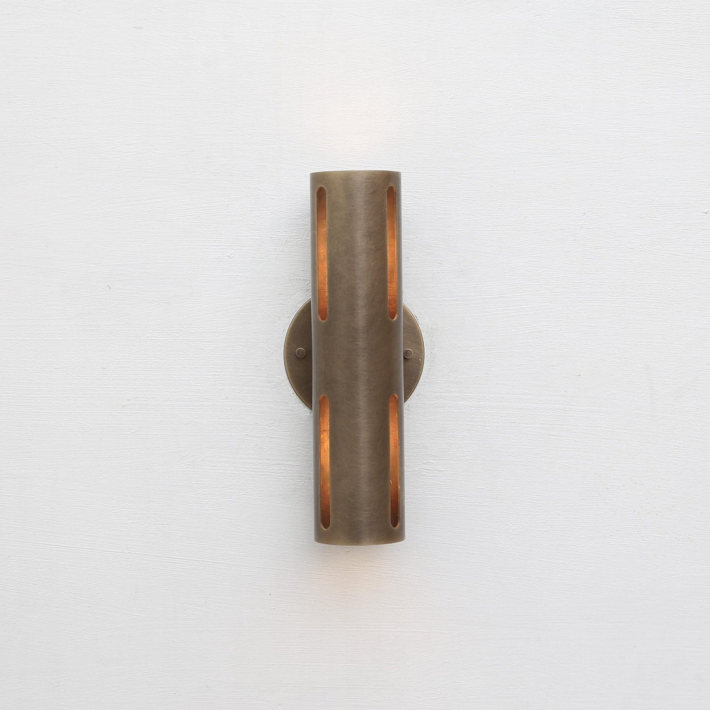 Two-Light Slotted Brass Cylinder Wall Sconce