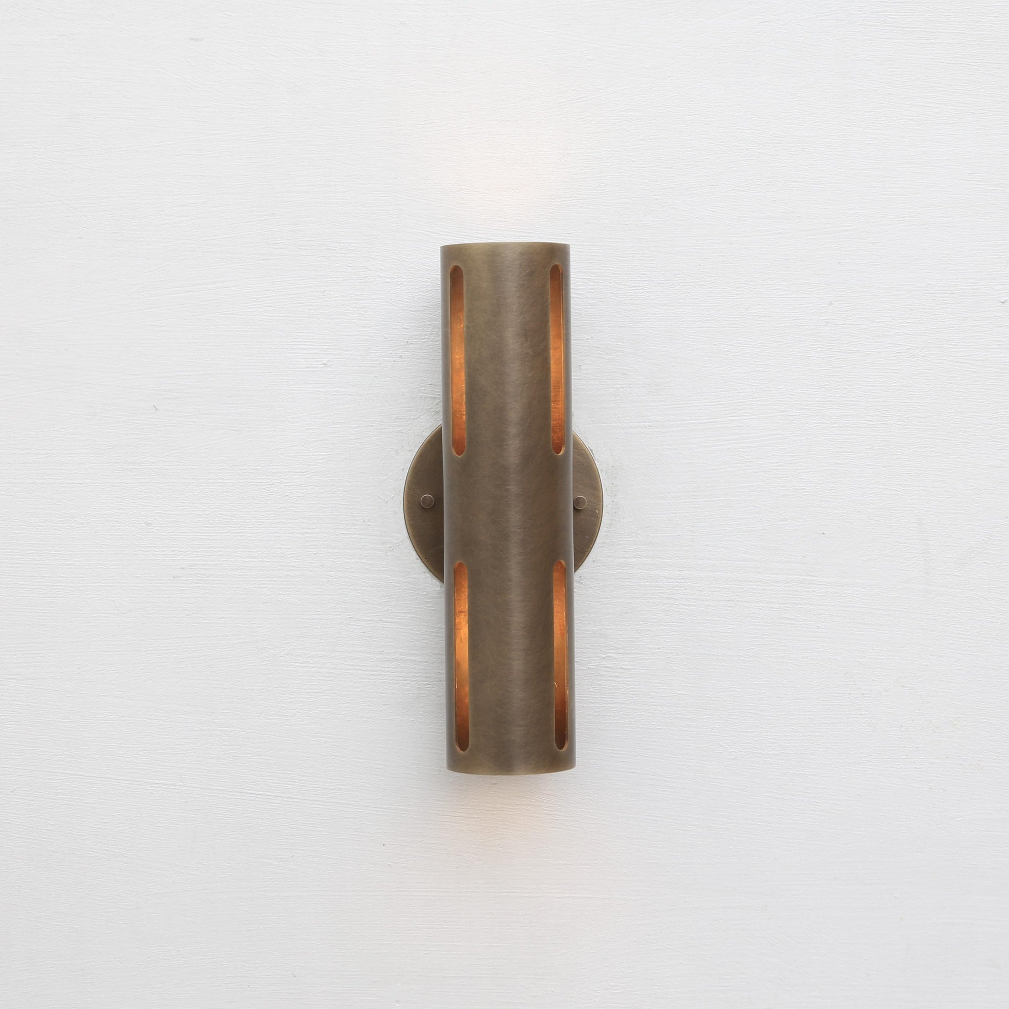 Two-Light Slotted Brass Cylinder Wall Sconce