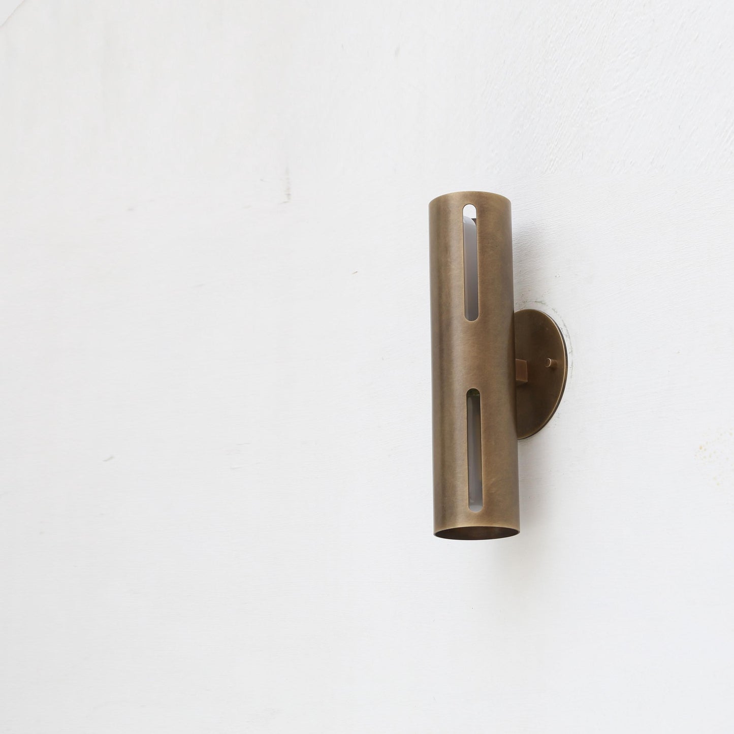 Two-Light Slotted Brass Cylinder Wall Sconce