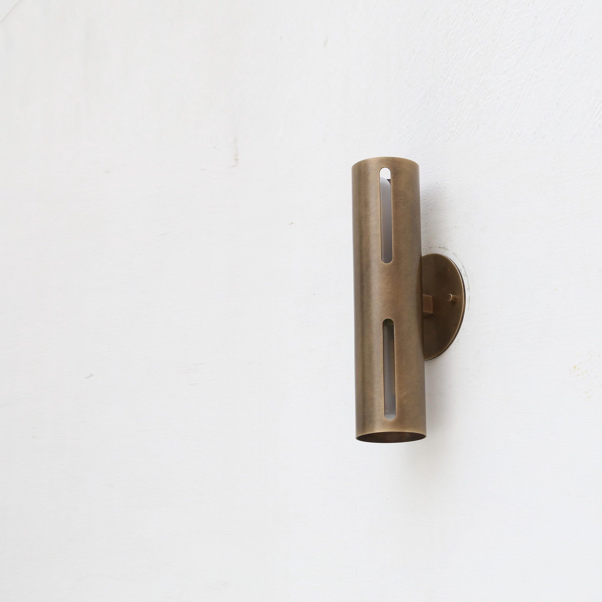 Two-Light Slotted Brass Cylinder Wall Sconce