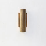 Two-Light Slotted Brass Cylinder Wall Sconce with Cast Square Backplate