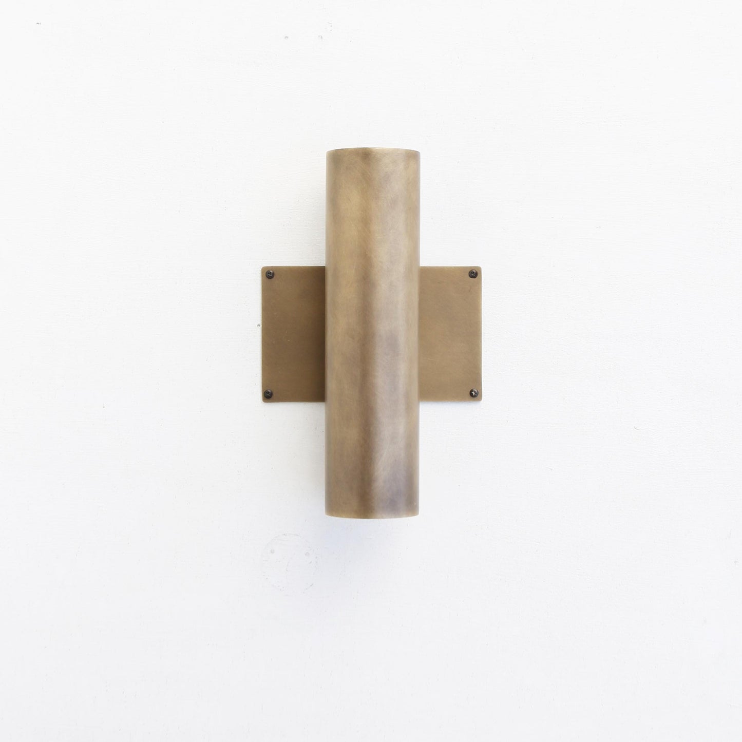 Two-Light Slotted Brass Cylinder Wall Sconce with Cast Square Backplate