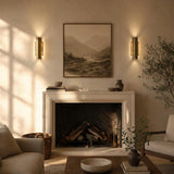 Two-Light Slotted Brass Cylinder Wall Sconce with Cast Square Backplate
