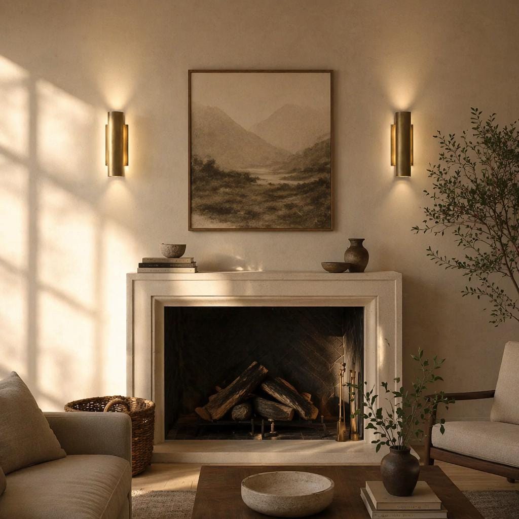 Two-Light Slotted Brass Cylinder Wall Sconce with Cast Square Backplate