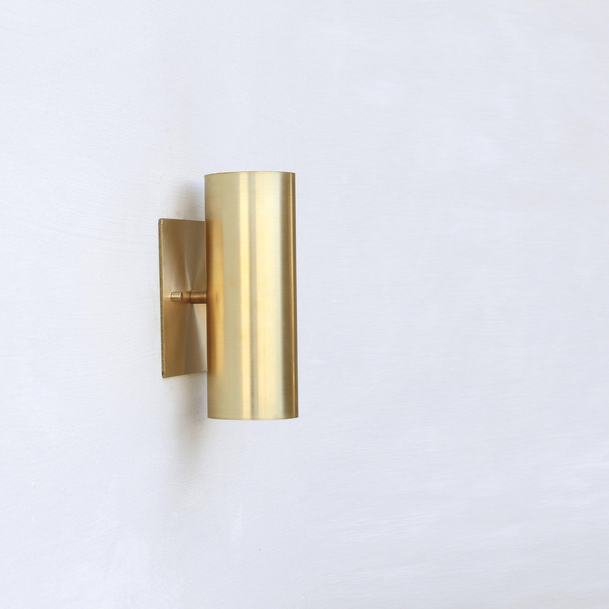Two-Light Up and Down Brass Cylinder Wall Sconce