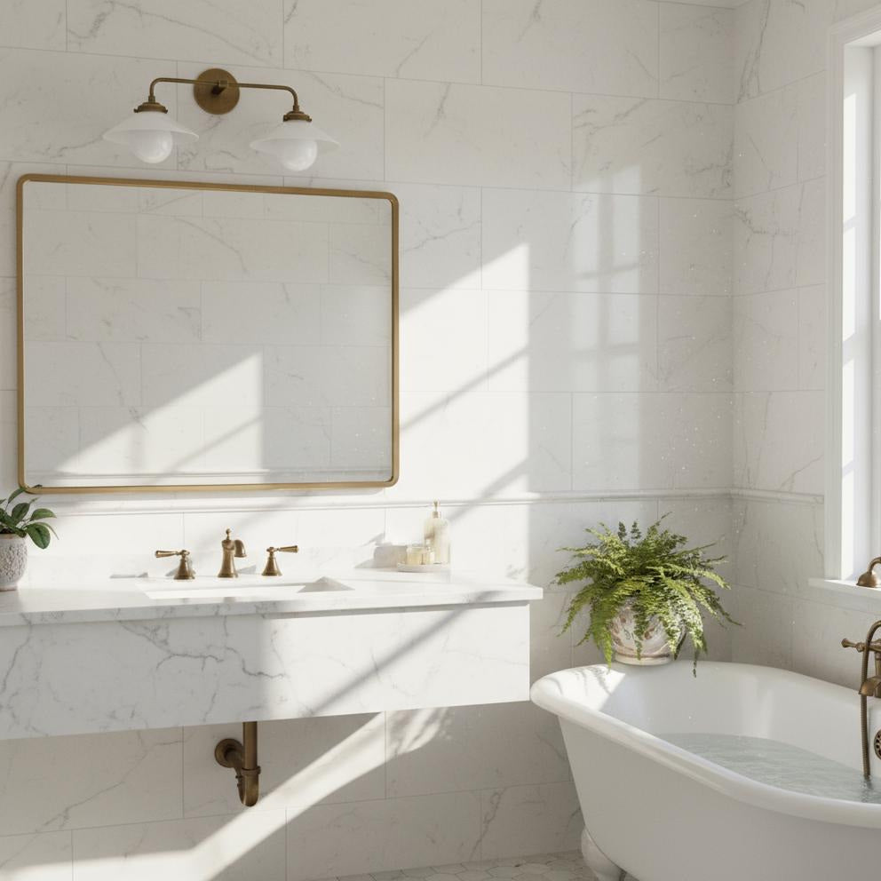 Two-Light Vanity Wall Sconce with 9-Inch Opal Glass Shades