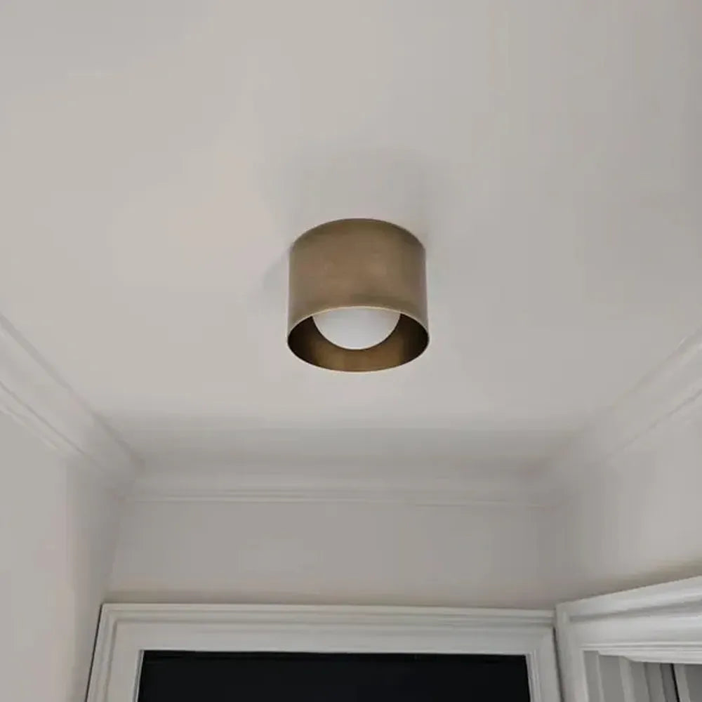 Vintage Brass Ceiling Spotlight, Simple Milky Glass Shade