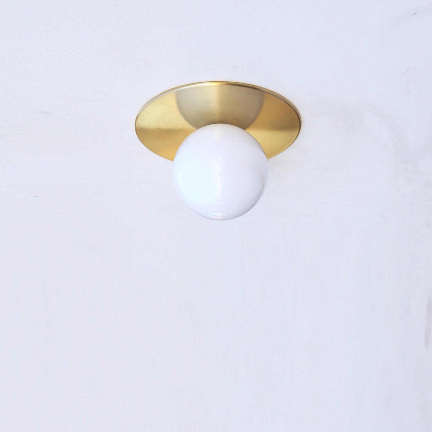 Wide Brass Disc Flush Mount with Opal Globe