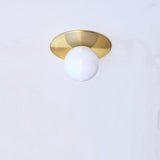 Wide Brass Disc Flush Mount with Opal Globe