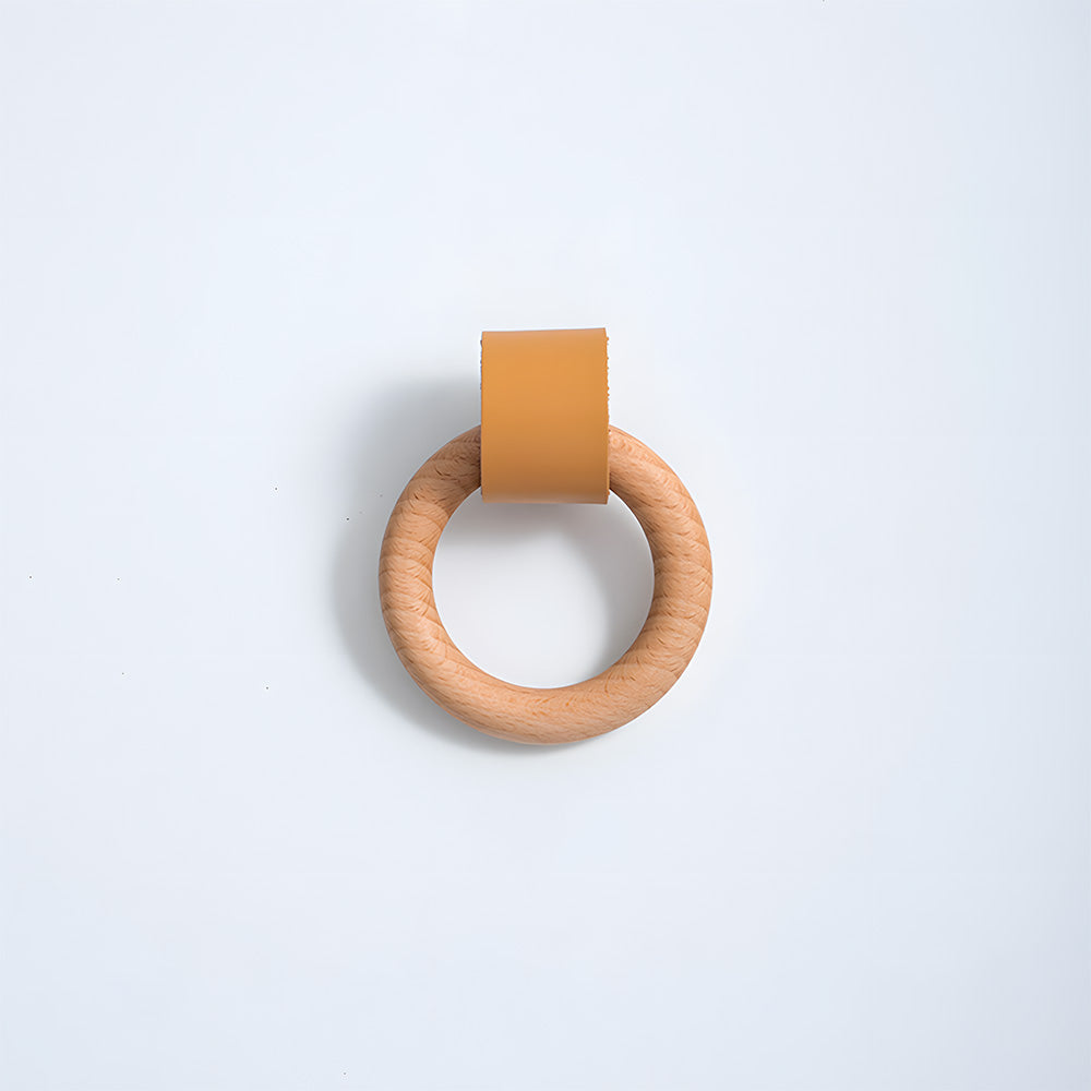 Wood Colorful Ring Leather Wardrobe Drawer Knobs