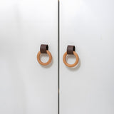 Wood Colorful Ring Leather Wardrobe Drawer Knobs