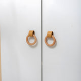 Wood Colorful Ring Leather Wardrobe Drawer Knobs