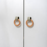 Wood Colorful Ring Leather Wardrobe Drawer Knobs