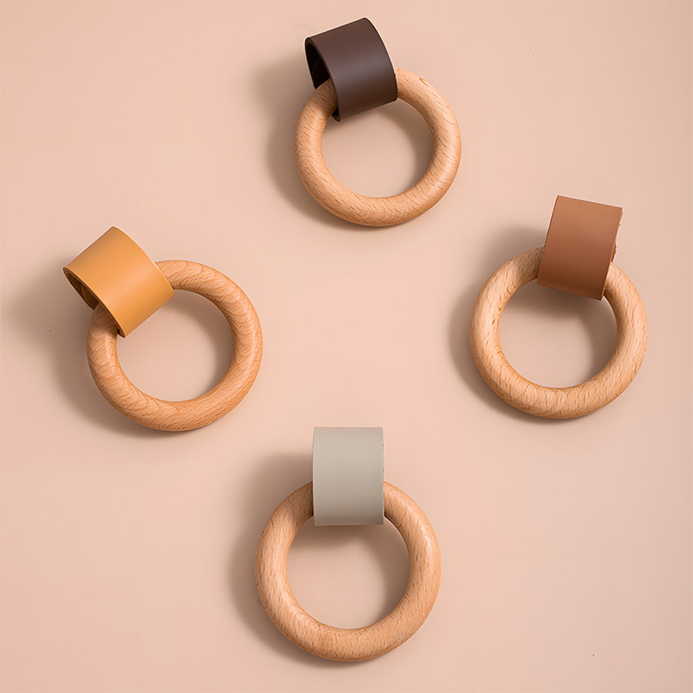 Wood Colorful Ring Leather Wardrobe Drawer Knobs