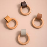 Wood Colorful Ring Leather Wardrobe Drawer Knobs