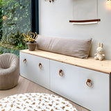 Wood Colorful Ring Leather Wardrobe Drawer Knobs