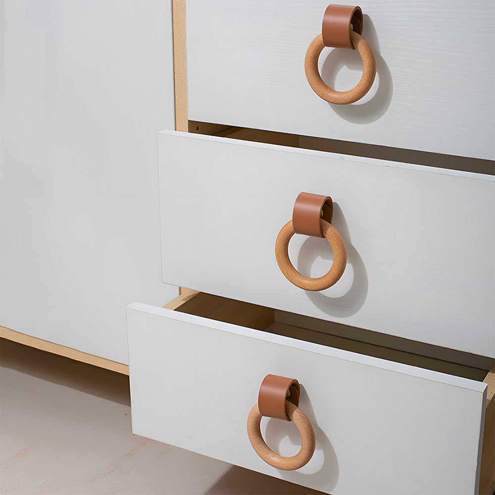 Wood Colorful Ring Leather Wardrobe Drawer Knobs