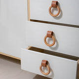 Wood Colorful Ring Leather Wardrobe Drawer Knobs