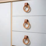 Wood Colorful Ring Leather Wardrobe Drawer Knobs