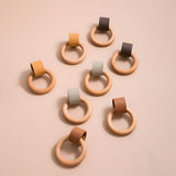 Wood Colorful Ring Leather Wardrobe Drawer Knobs